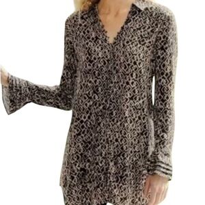 Soft Surroundings Paloma Tunic Top Sz S Brown Geometric Artsy Bell Cuffs Boho
